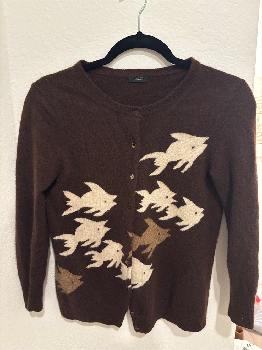 J crew cashmere fish sweater cardigan